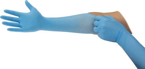 Picture of Blue 16" Extended Cuff Disposable Nitrile Gloves, Small