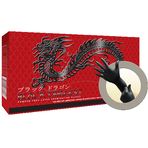 Picture of Black Dragon Powder-Free Black Latex Gloves, Small