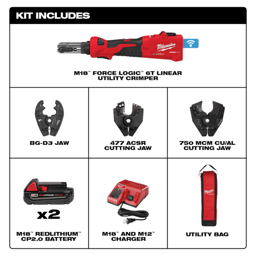Picture of M18™ FORCE LOGIC™ 6T Linear Utility Crimper Kit w/ BG-D3 Jaw & Cutting Jaws