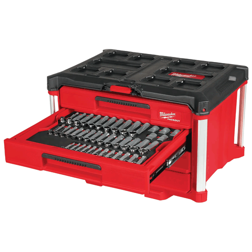 Picture of 242 Pc. 1/4", 3/8", & 1/2" Drive Metric & SAE Ratchet & Socket Set with PACKOUT™ 4-Drawer Tool Box