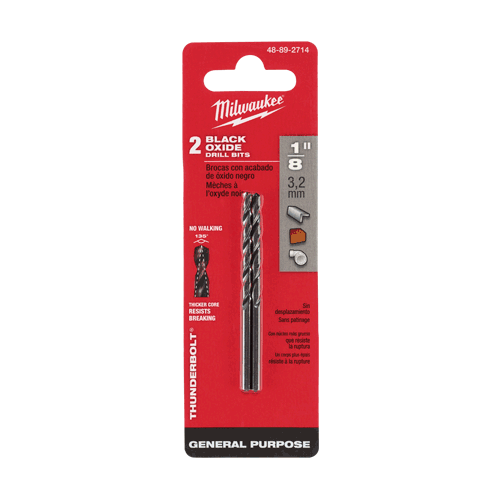 Picture of 1/8" THUNDERBOLT® Black Oxide Drill Bit, 2 Pk.