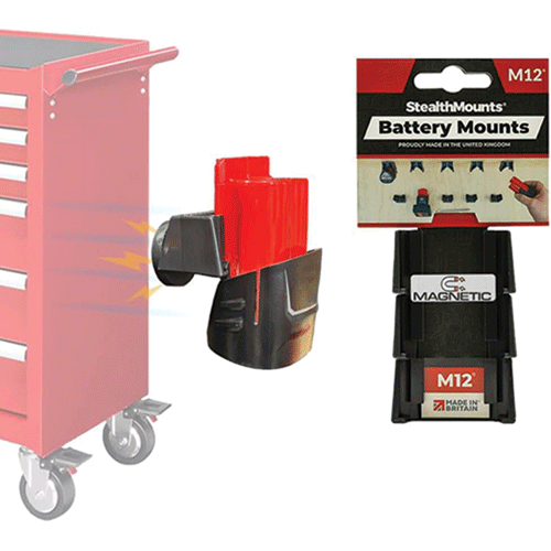Picture of StealthMounts Magnetic Battery Holder Compatible with Milwaukee M12 Batteries (3 Pack) 