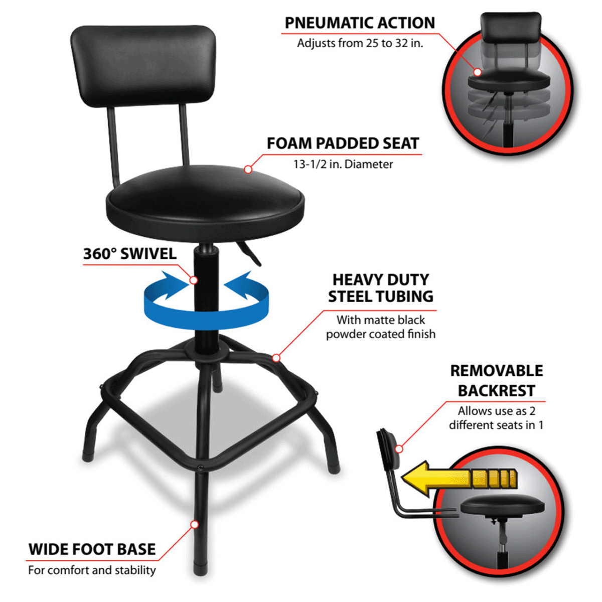 Picture of Pneumatic Stool with Removable Backrest