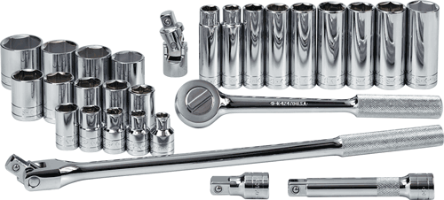 Picture of 28 Pc. 1/2" Drive, 6 Point Standard & Deep Fractional Socket Set