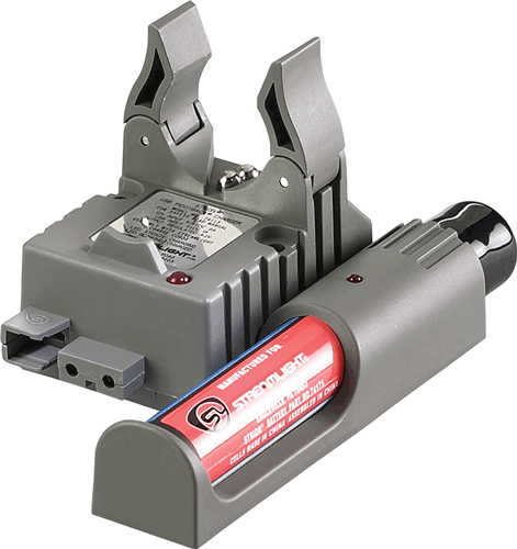 Picture of Strion® LED HL® Flashlight, 2 Batteries & AC/DC Piggyback Charger, Red
