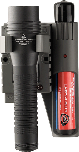 Picture of Strion® LED HL® Flashlight, 2 Batteries & AC/DC Piggyback Charger, Black
