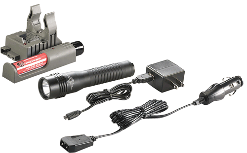 Picture of Strion® LED HL® Flashlight, 2 Batteries & AC/DC Piggyback Charger, Black