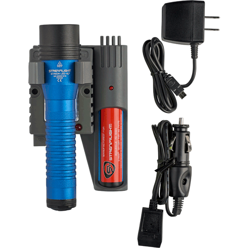 Picture of Strion® LED HL® Flashlight, 2 Batteries & AC/DC Piggyback Charger, Blue