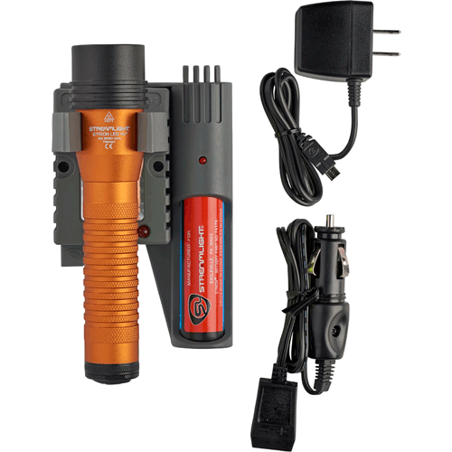 Picture of Strion® LED HL® Flashlight, 2 Batteries & AC/DC Piggyback Charger, Orange