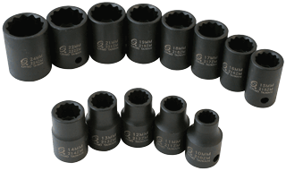 Picture of 1/2" DRIVE METRIC 12 POINT IMPACT 13 PIECE SET SOCKET SET (RAIL)