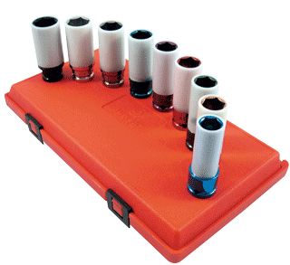 Picture of 1/2" Dr. Extra Thin Wall Deep Wheel Protector Impact Socket Set, 9 Pc. SAE & Metric