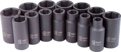 Picture of 3/8" Dr. Mid-Depth Impact Socket Set, 14 Pc. Metric