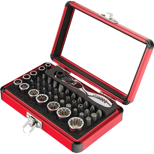 Picture of 44 Pc. Socket & Bit Set with 1/4" Dr Mini Dual Flex Head Ratchet