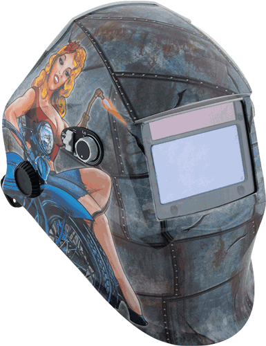 Picture of Solar Powered Auto Darkening Welding Helmet, Motorcycle Pin up Girl