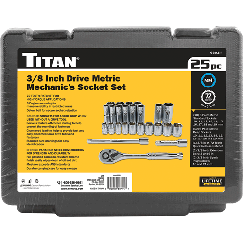 Picture of 25 Pc. 3/8" Drive Mechanics Metric Socket Set