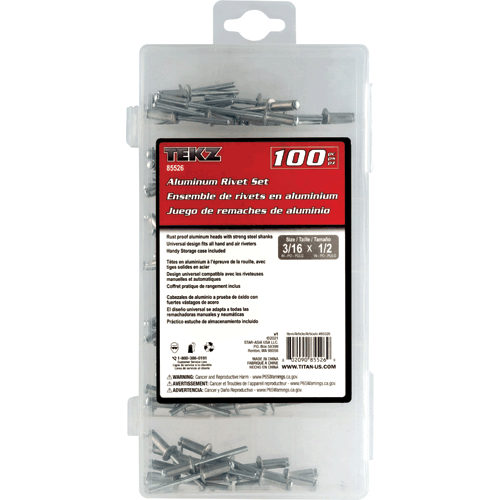 Picture of 100 Piece 3/16 in x 1/2 in Aluminum/Steel Rivet Set