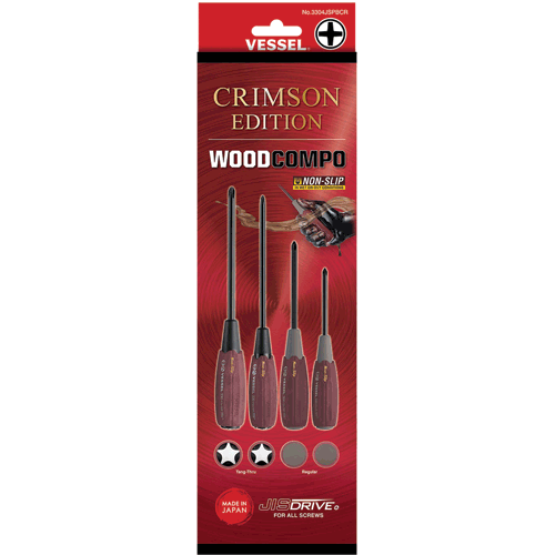 Picture of WOOD-COMPO JISDRIVE Screwdriver 4PC. Set Crimson Edition
