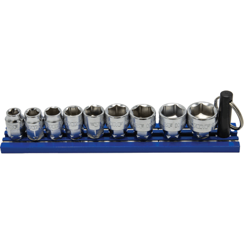 Picture of 9 Pc. 1/4" Dr. Shallow Dual Drive Metric Chrome Socket Set on 6" Magrail