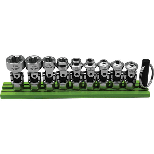 Picture of 9 Pc. Dual Drive Stubby UJ E-Torx Socket Set – 1/4" × 11mm Dr. - E4–E16