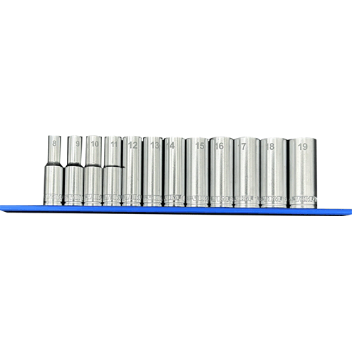 Picture of 12 PC. 3/8” DR. METRIC SOCKET SET W/ 12” BLUE MAGRAIL