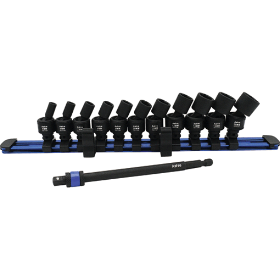 Picture of 12 Pc. 1/4" Square & Hex Drive Magnetic Universal 6pt Impact Socket Set for Impact Wrenches & Drivers