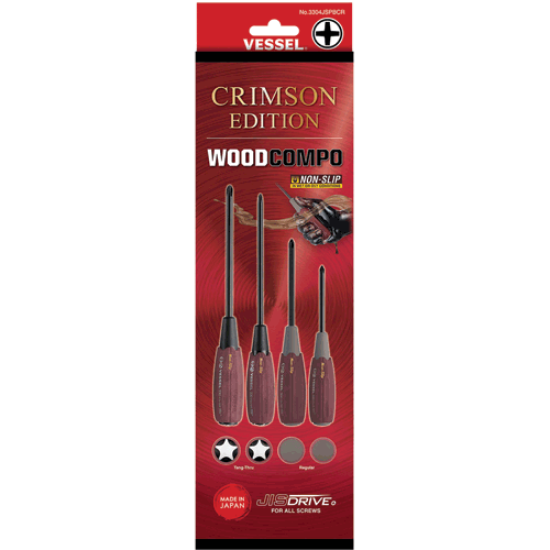 Picture of WOOD-COMPO JISDRIVE Screwdriver 4PC. Set Crimson Edition