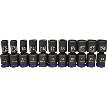 Picture of 11 Pc. 1/2" DRIVE MID-LENGTH PINLESS UNIVERSAL IMPACT SOCKETS - METRIC
