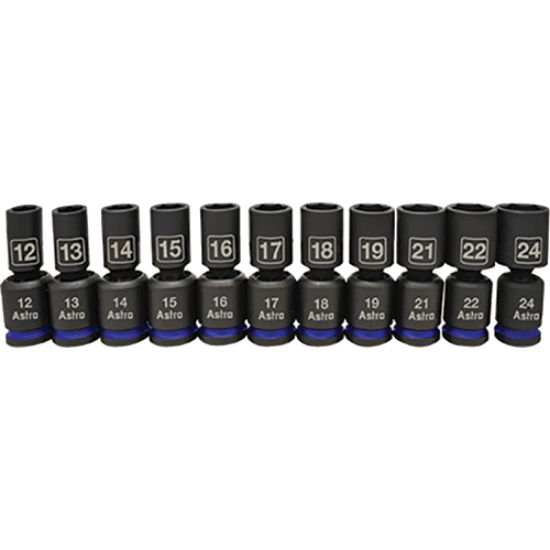 Picture of 11 Pc. 1/2" DRIVE MID-LENGTH PINLESS UNIVERSAL IMPACT SOCKETS - METRIC