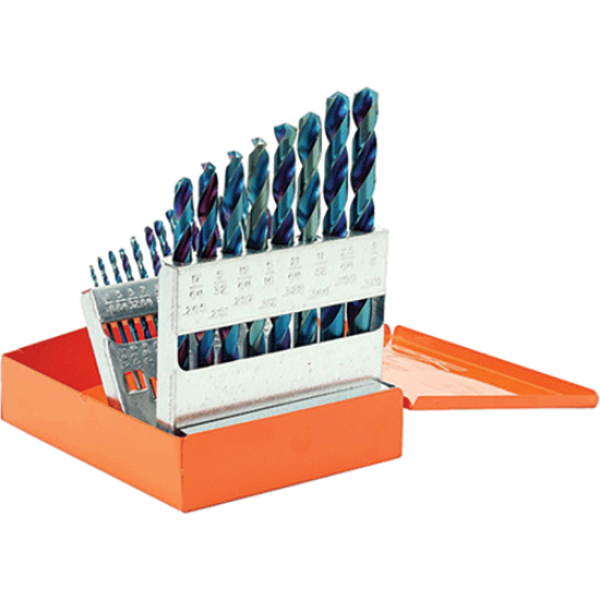 Picture of 21 Pc. Steel Blue Jobber Length Drill Bit Set 1/16" - 3/8" by 64ths