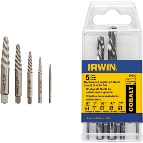 Picture of IRWIN 5 Pc. Left-Hand Mechanics Length Cobalt Alloy Steel Drill Bit Set