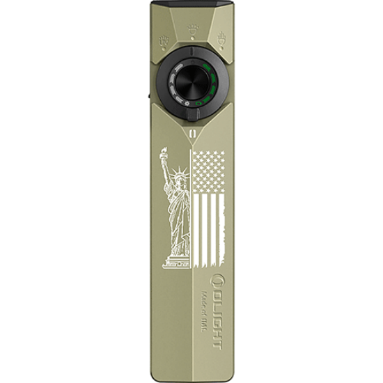 Picture of ArkPro Flat Unibody EDC 1,700 Lumen Flashlight with Multi-Light Sources - Olive Green CW Lady Liberty